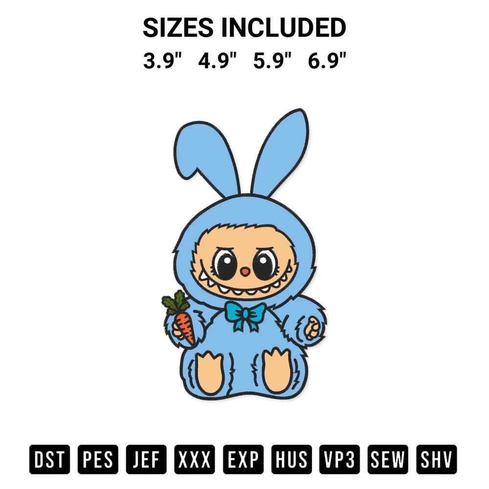 Discover the perfect addition to your crafting collection: Cute Labubu Blue Doll Embroidery Design embroidery file. Instantly available at Designspacks.com. Available sizes: 3.9", 4.9", 5.9", 6.9".