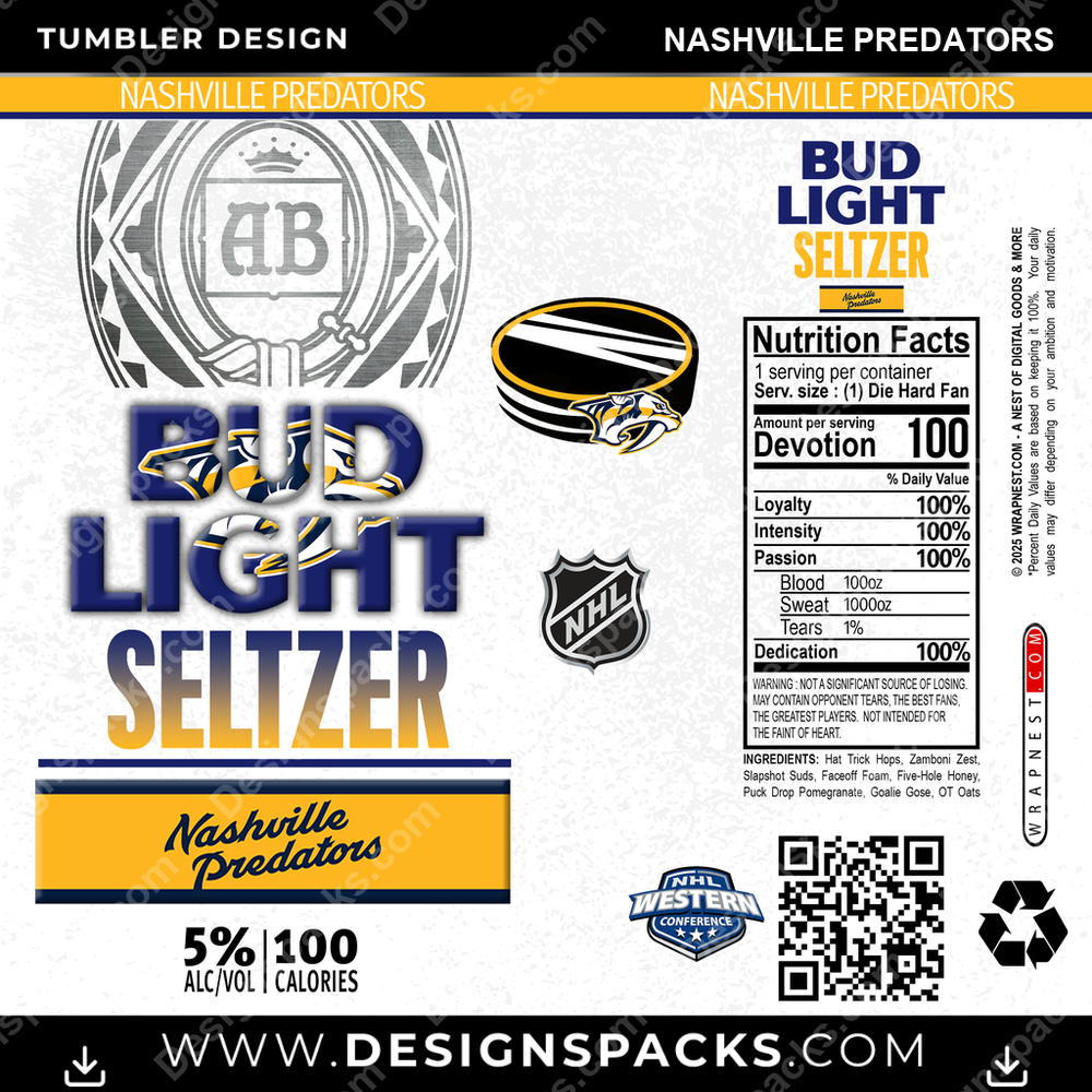 Hockey Bud Light Seltzer Nashville Predators Tumbler Digital Wrap Design