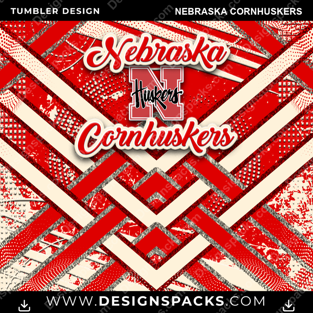 College Sport Glitter Stripe Nebraska Cornhuskers Tumbler Digital Wrap Design