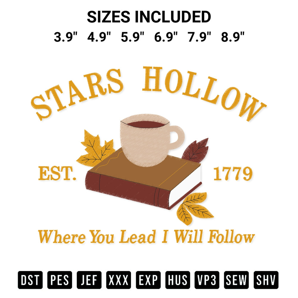 Elevate your next project with our Stars Hollow Est 1779 Embroidery Design embroidery file. Shop high-quality digital patterns instantly at Designspacks.com. Available sizes: 3.9", 4.9", 5.9", 6.9", 7.9", 8.9".
