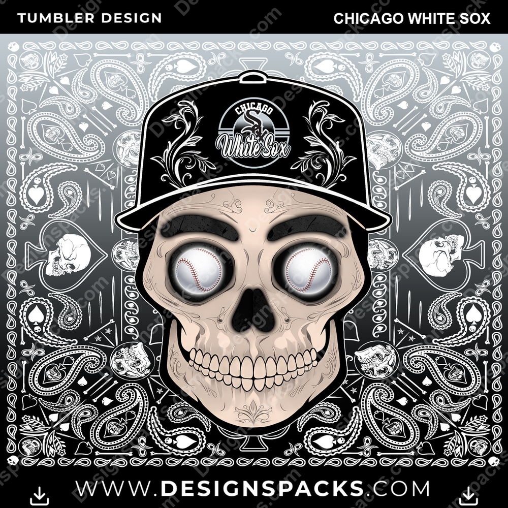 Baseball Skull Handkerchief Chicago White Sox Tumbler Digital Wrap Design