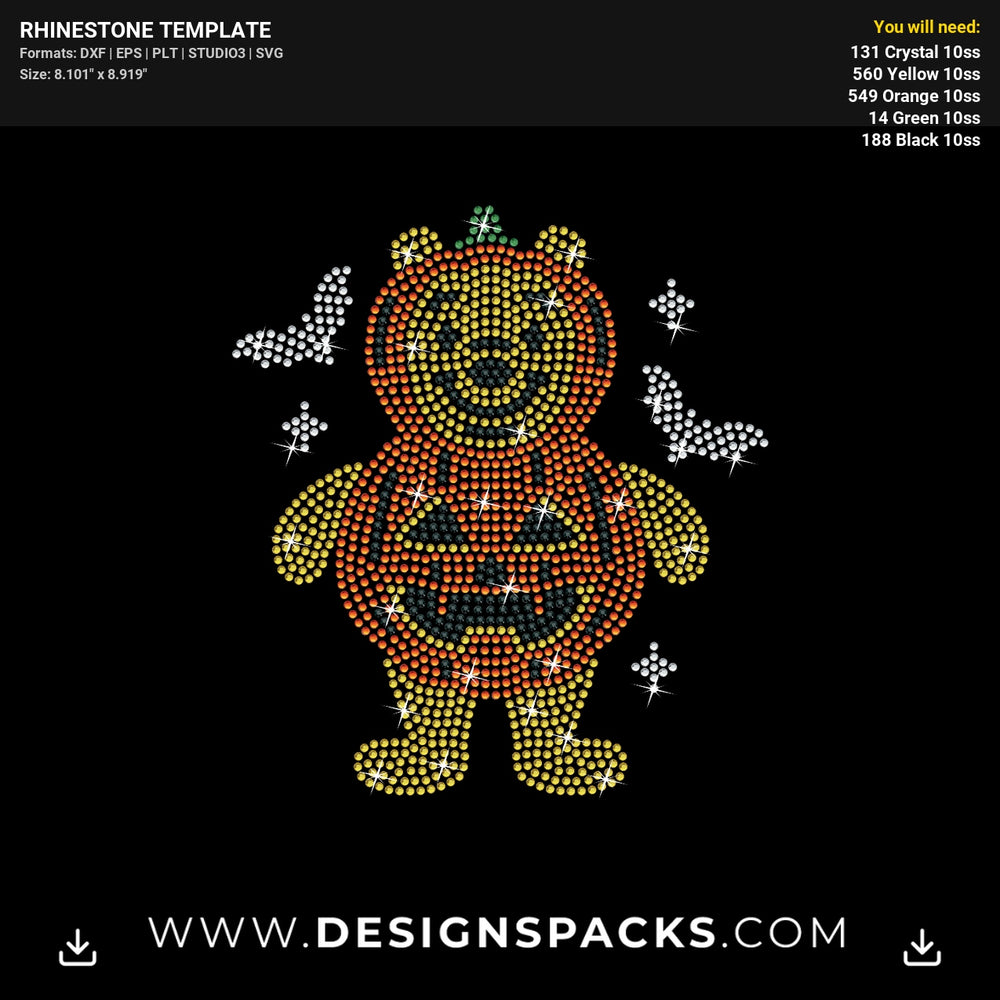 Winnie The Pooh Bear Halloween Rhinestone Digital Template