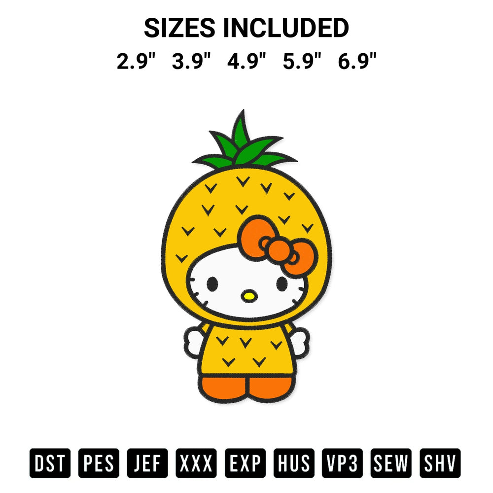 Get the Hello Kitty Pineapple Embroidery Design embroidery design for your custom crafts! Premium digitized files available for instant download at Designspacks.com. Available sizes: 2.9", 3.9", 4.9", 5.9", 6.9".