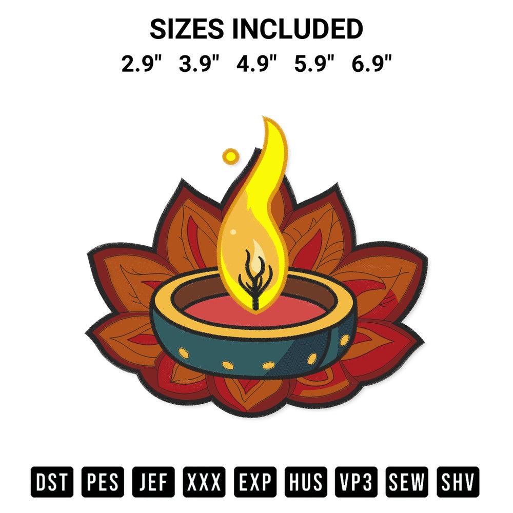Download the Diwali Oil Lamp Embroidery Design machine embroidery design exclusively at Designspacks.com. Premium digitized pattern for apparel and DIY crafts. Available sizes: 2.9", 3.9", 4.9", 5.9", 6.9".