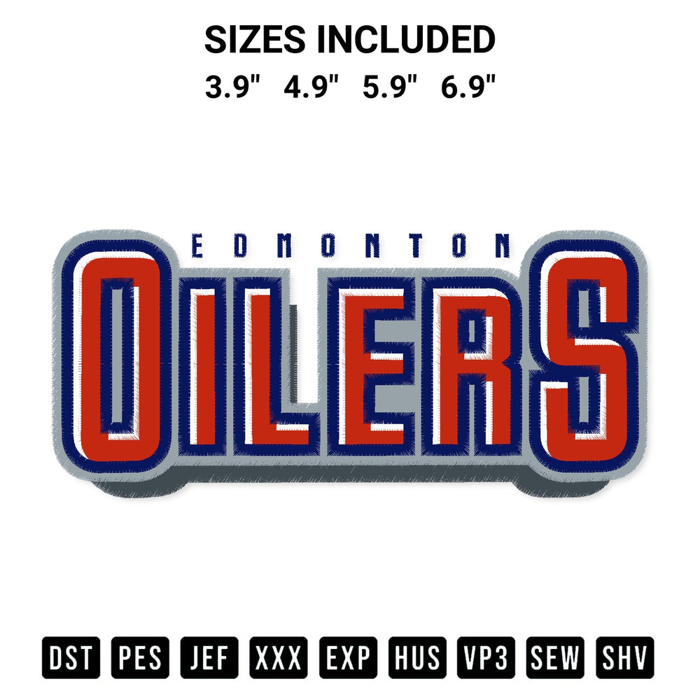 Get the Edmonton Oilers Wordmark Embroidery Design embroidery design for your custom crafts! Premium digitized files available for instant download at Designspacks.com. Available sizes: 3.9", 4.9", 5.9", 6.9".