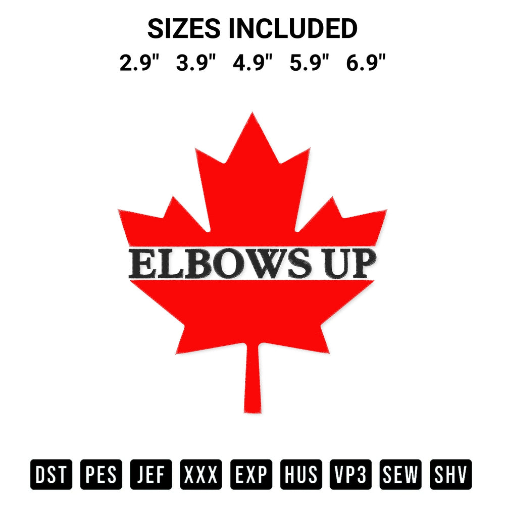 Download the Maple Leaf Elbows Up Canada Embroidery Design machine embroidery design exclusively at Designspacks.com. Premium digitized pattern for apparel and DIY crafts. Available sizes: 2.9", 3.9", 4.9", 5.9", 6.9".