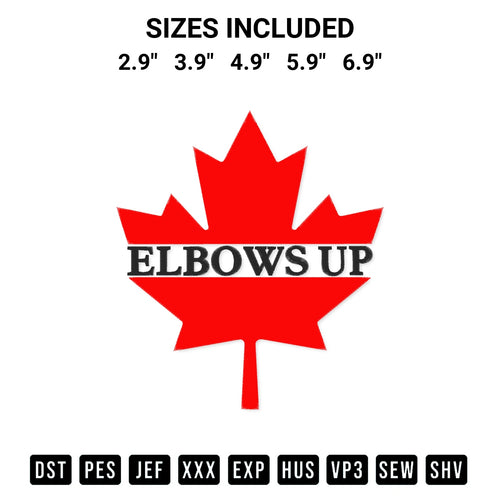 Download the Maple Leaf Elbows Up Canada Embroidery Design machine embroidery design exclusively at Designspacks.com. Premium digitized pattern for apparel and DIY crafts. Available sizes: 2.9