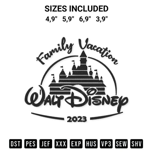 Stitch like a pro with the Walt Disney Family Vacation 2023 Matching Disney Family Trip Embroidery Design embroidery pattern from Designspacks.com. High-quality digital machine embroidery file. Available sizes: 4,9