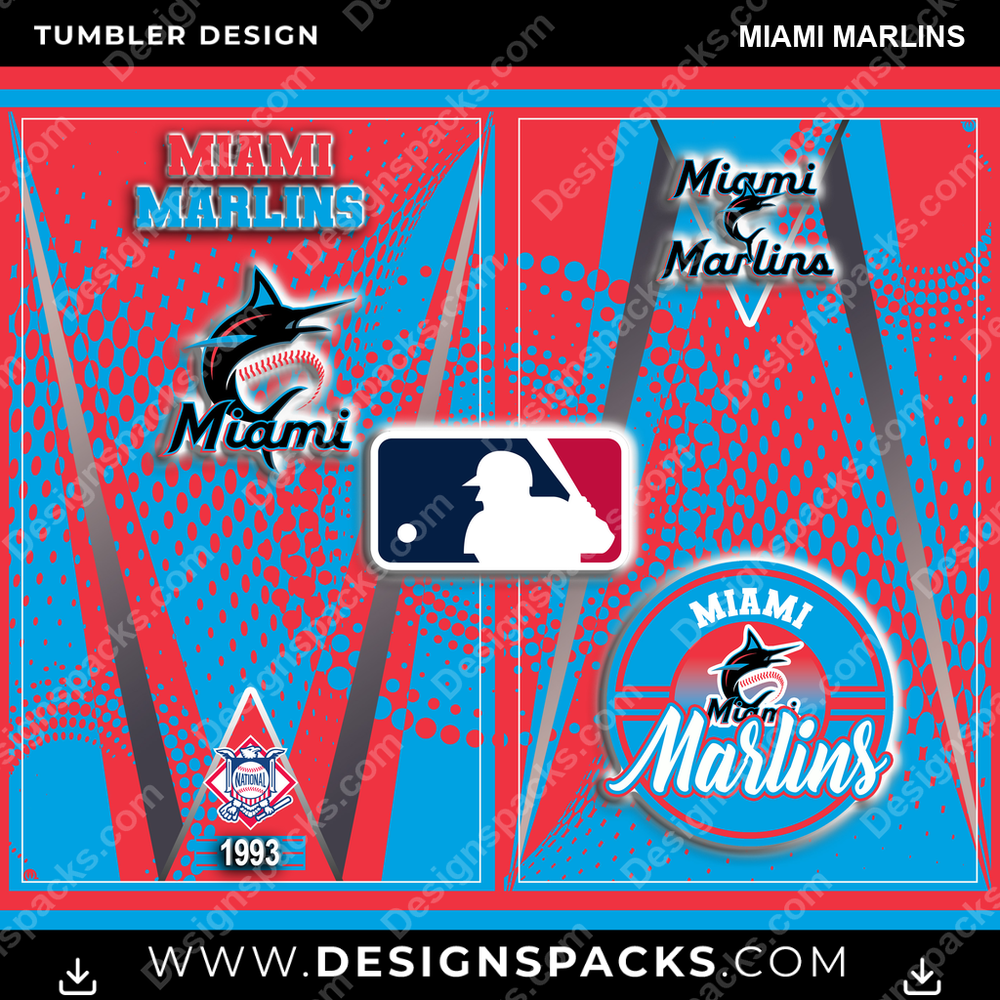 Baseball Team Logo Miami Marlins Tumbler Digital Wrap Design