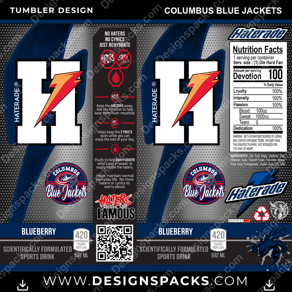 Hockey Haterade Columbus Blue Jackets Tumbler Digital Wrap Design