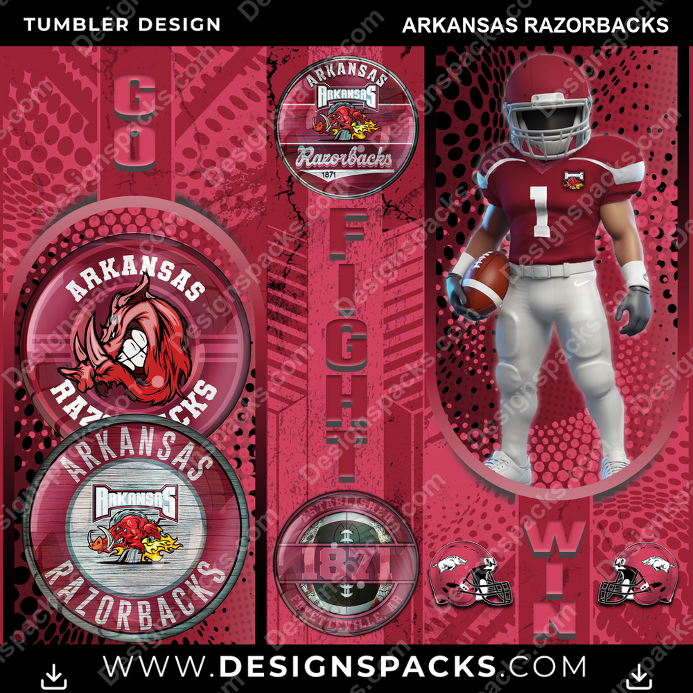 College Sport Go Fight Win Arkansas Razorbacks NCAA College Sport Tumbler Digital Wrap Design Download