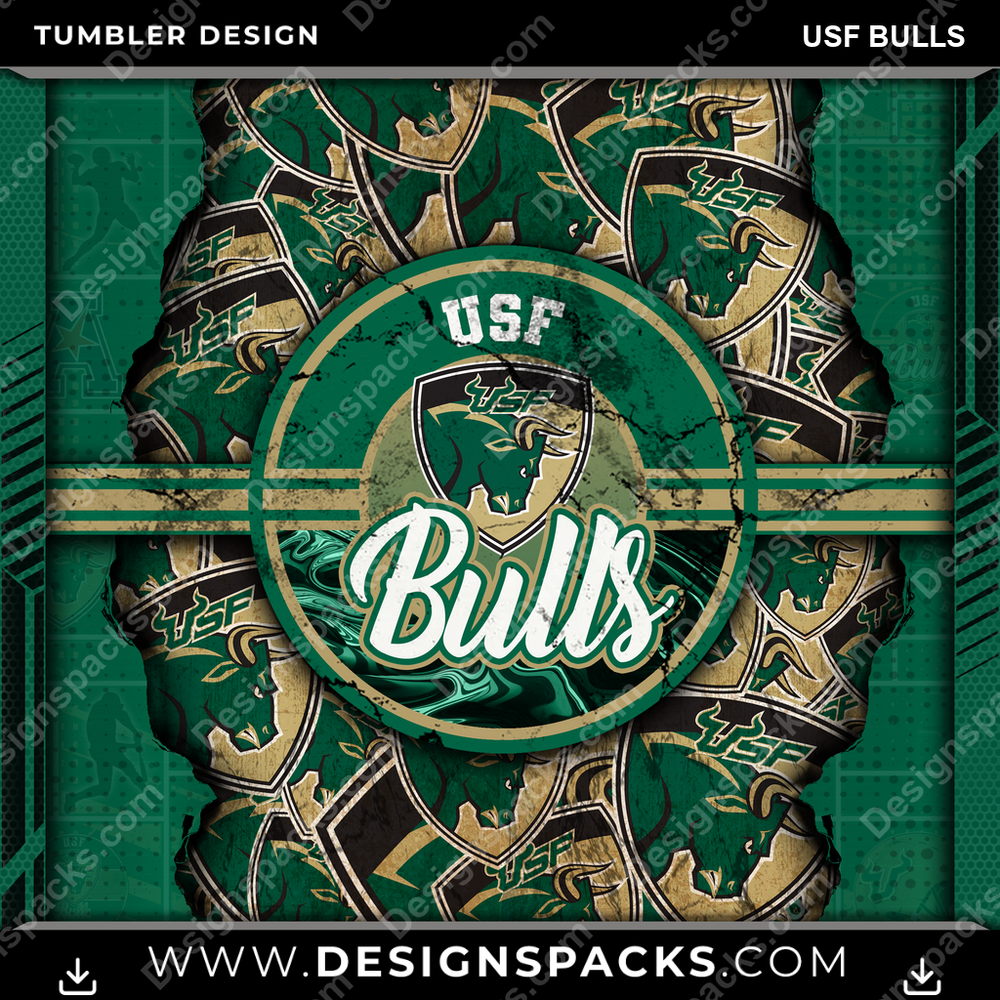 College Sport Ripped USF Bulls Tumbler Digital Wrap Design