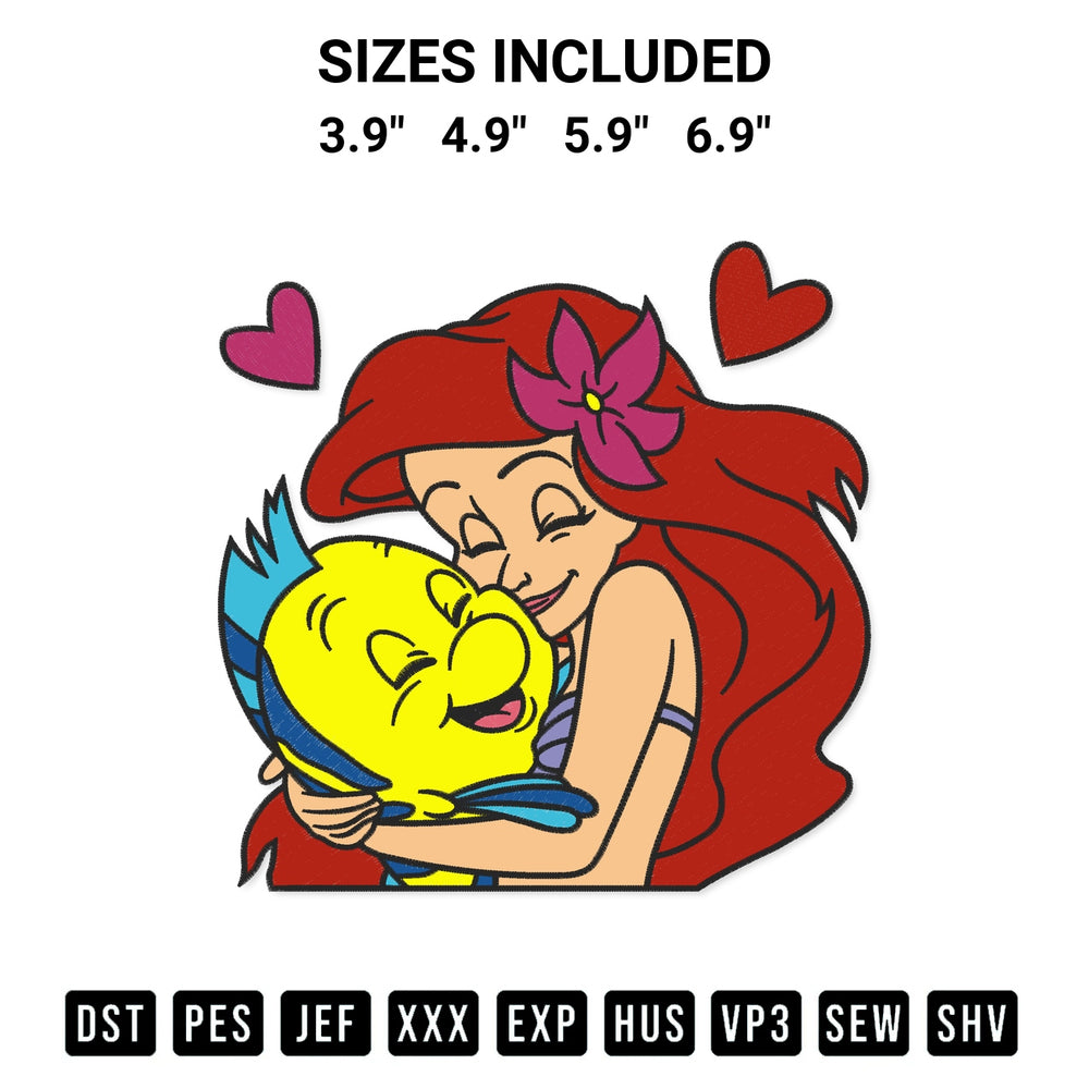 Discover the perfect addition to your crafting collection: Ariel And Flounder Embroidery Design embroidery file. Instantly available at Designspacks.com. Available sizes: 3.9", 4.9", 5.9", 6.9".