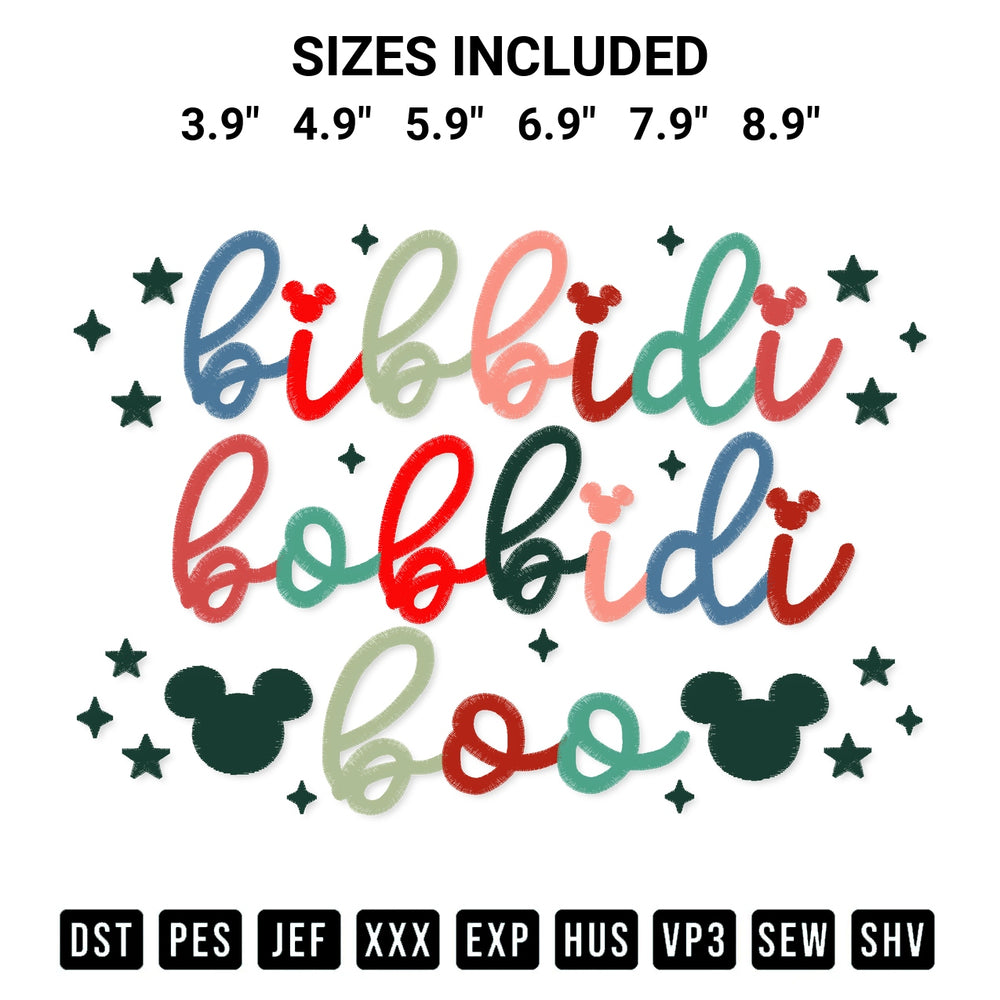 Create amazing crafts with the Bibbidi Bobbidi Boo Disney Embroidery Design embroidery file. High-quality digital download from Designspacks.com, perfect for beginners and pros. Available sizes: 3.9", 4.9", 5.9", 6.9", 7.9", 8.9".