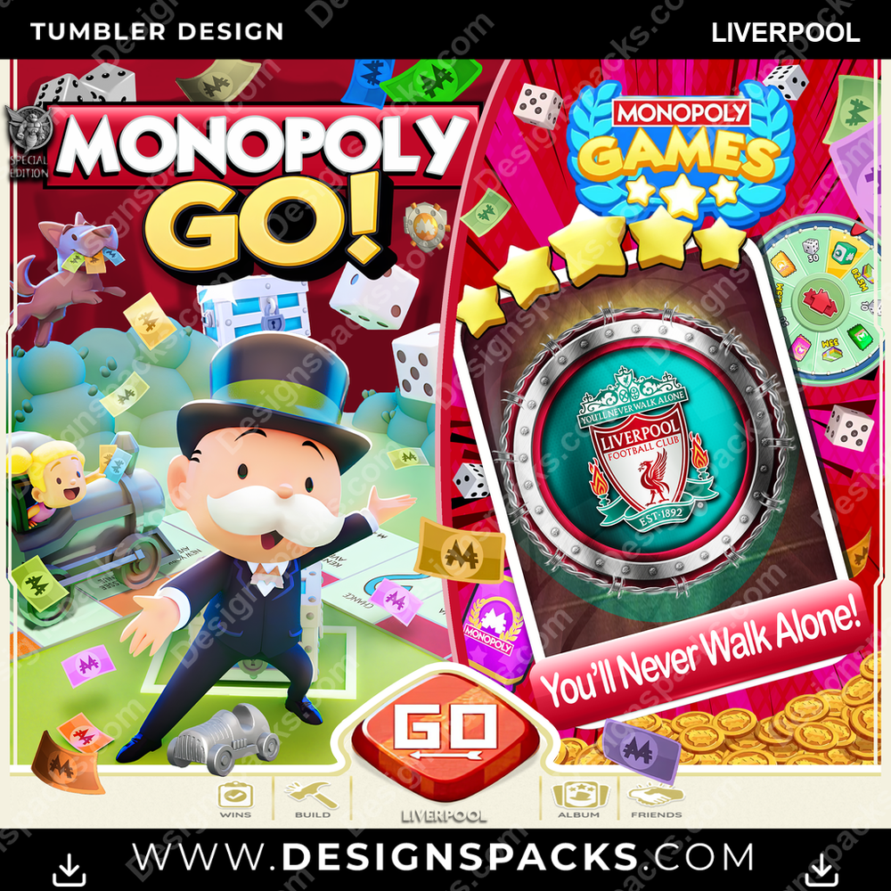 Soccer UK Monopoly Go! Liverpool Tumbler Digital Wrap Design