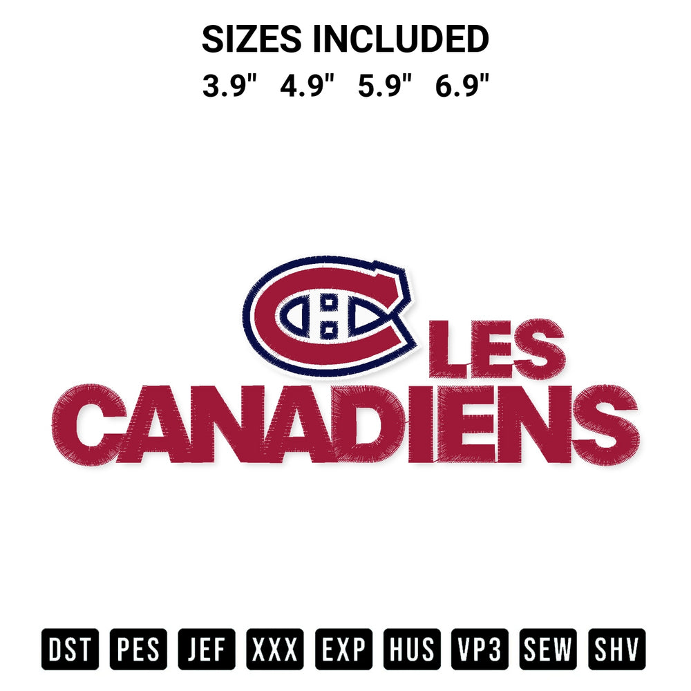 Transform your fabrics with the Montreal Canadiens Wordmark Embroidery Design embroidery design. Instant access to premium digitized patterns at Designspacks.com. Available sizes: 3.9", 4.9", 5.9", 6.9".