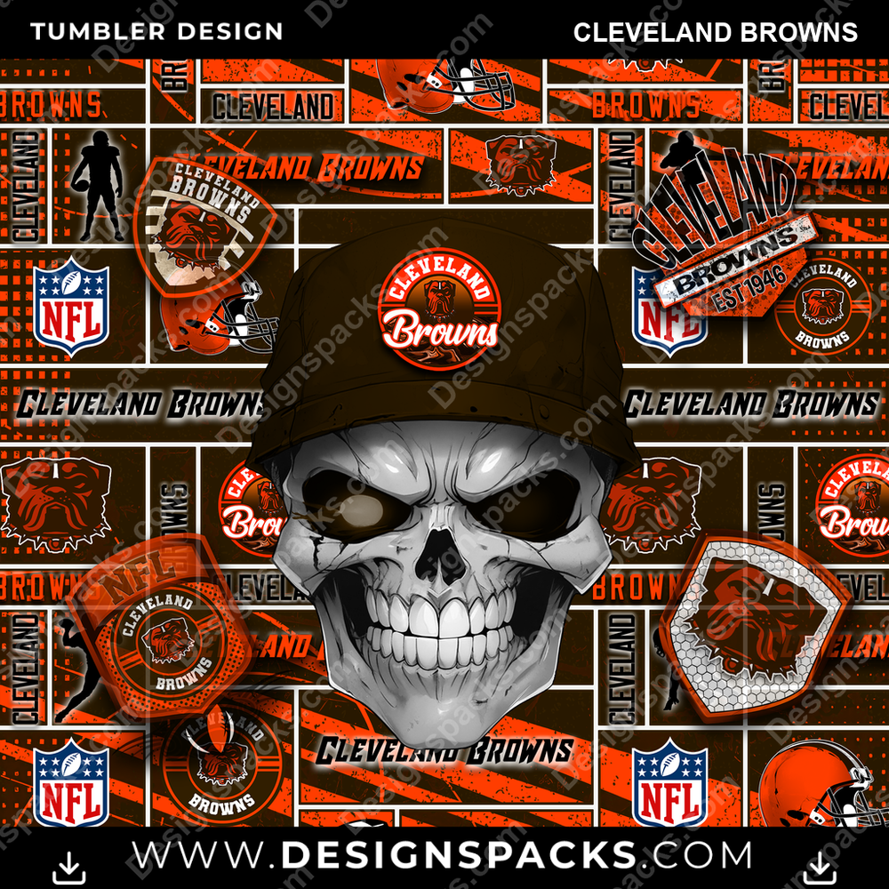 Football Skull Cleveland Browns NFL Football Tumbler Digital Wrap Design Download