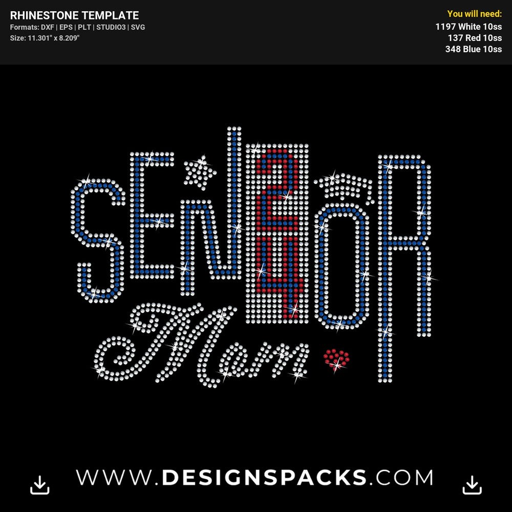 Senior Mom 24 Cap Star Rhinestone Digital Template