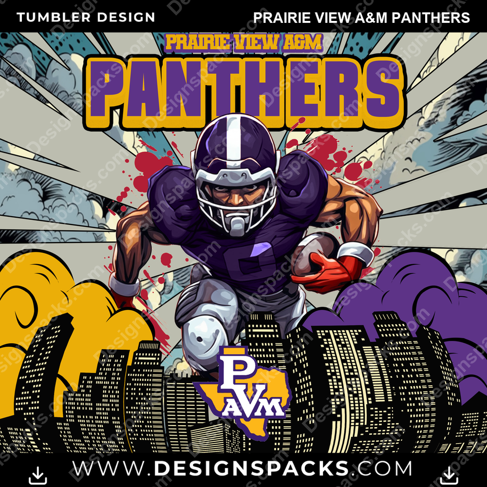 College Sport Comic Cover Prairie View A&M Panthers NCAA College Sport Tumbler Digital Wrap Design Download
