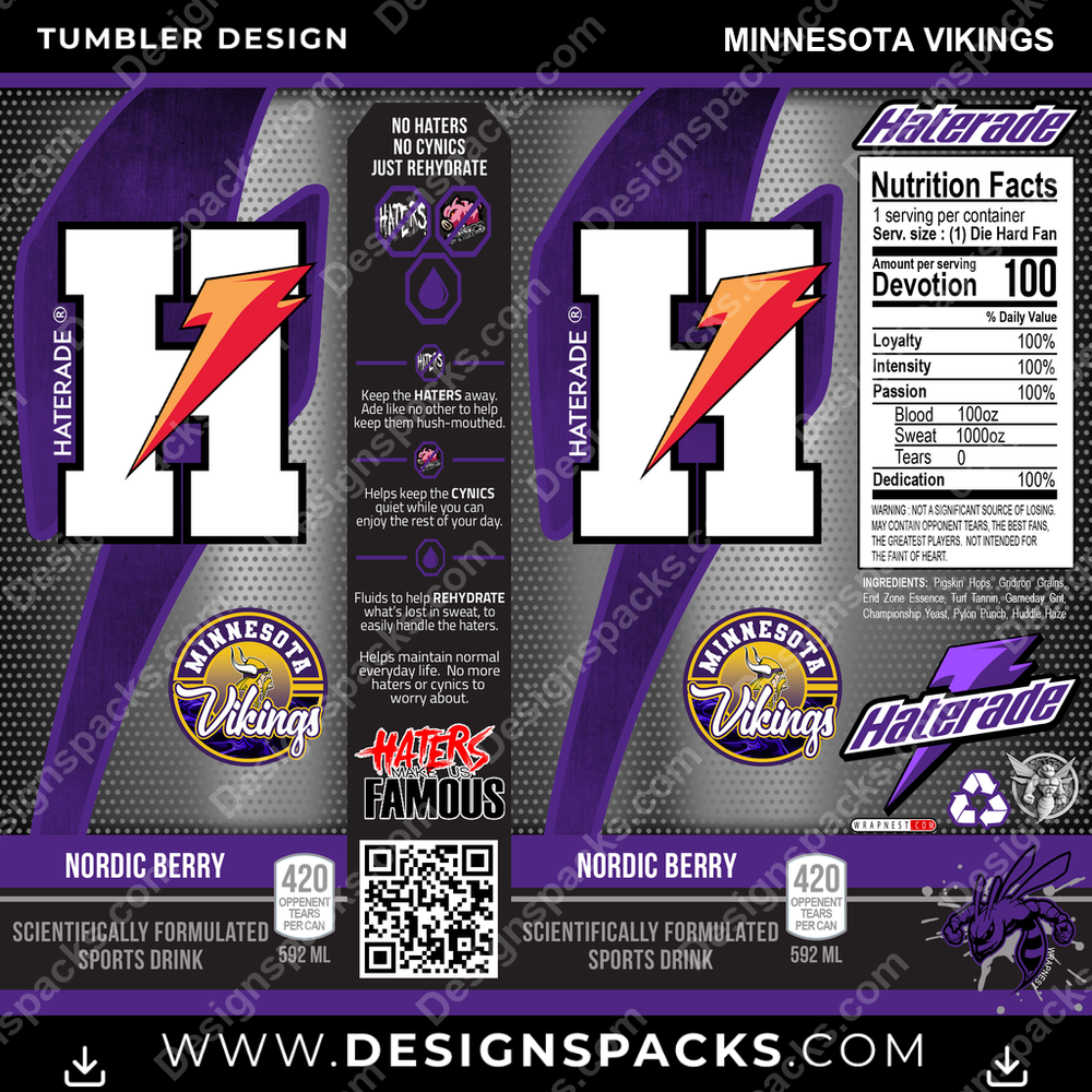 Football Haterade Minnesota Vikings NFL Football Tumbler Digital Wrap Design Download