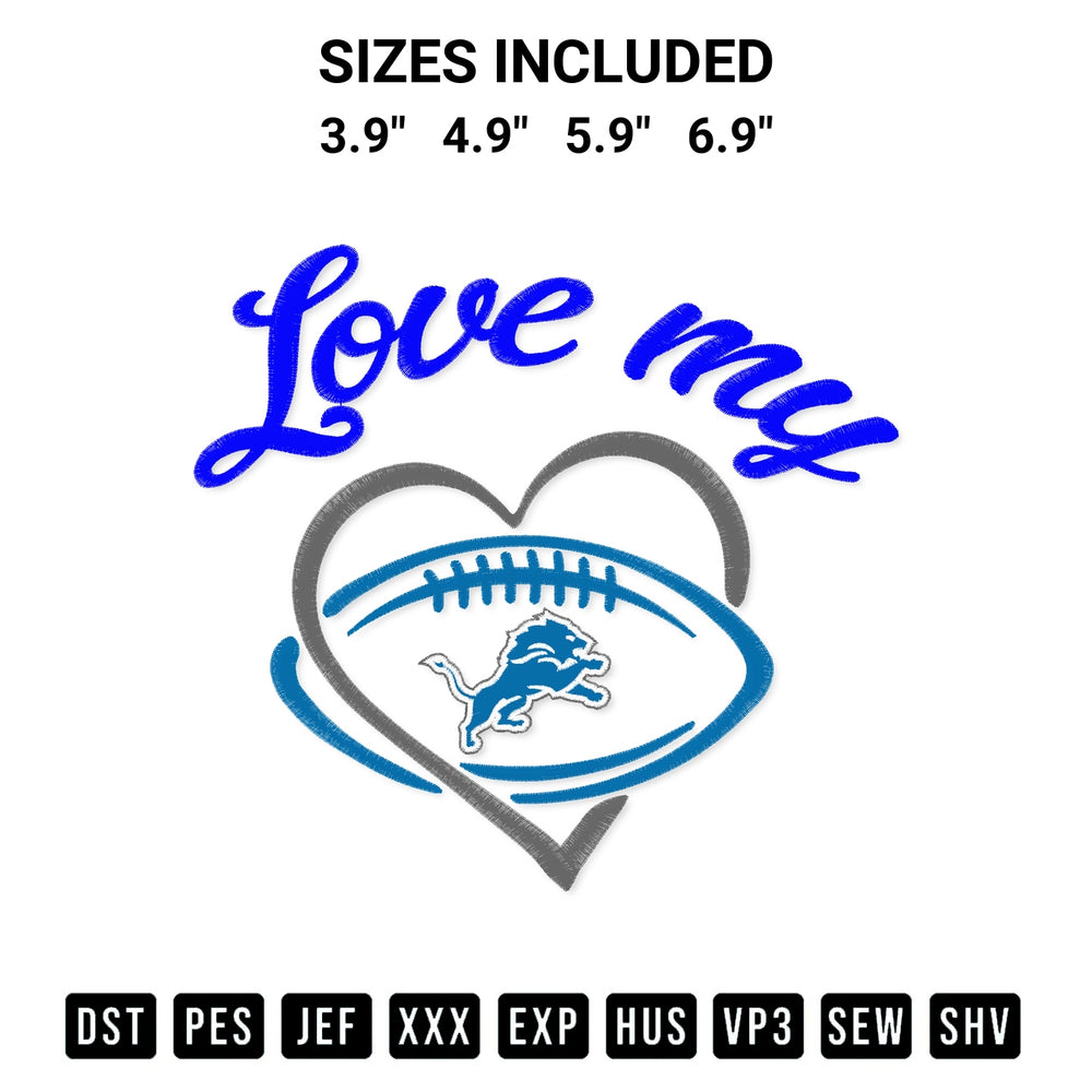 Add a unique touch to your apparel with the Love My Detroit Lions Embroidery Design embroidery file. Premium instant download available now on Designspacks.com. Available sizes: 3.9", 4.9", 5.9", 6.9".