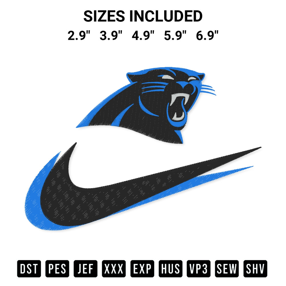 Transform your fabrics with the Carolina Panthers Swoosh Embroidery Design embroidery design. Instant access to premium digitized patterns at Designspacks.com. Available sizes: 2.9", 3.9", 4.9", 5.9", 6.9".