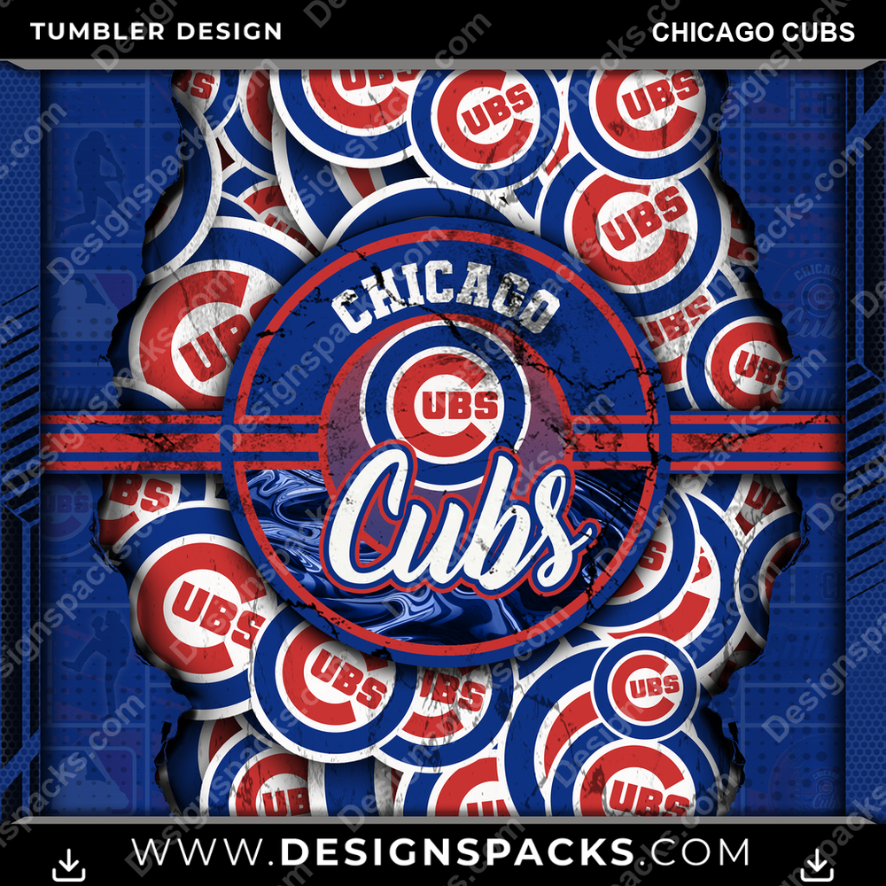 Baseball Ripped Chicago Cubs Tumbler Digital Wrap Design