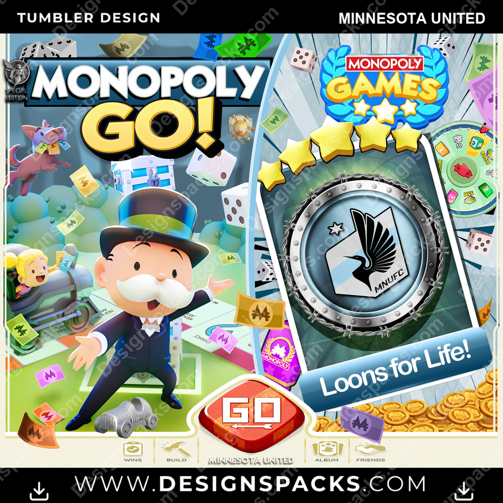 US Soccer Monopoly Go! Minnesota United Tumbler Digital Wrap Design