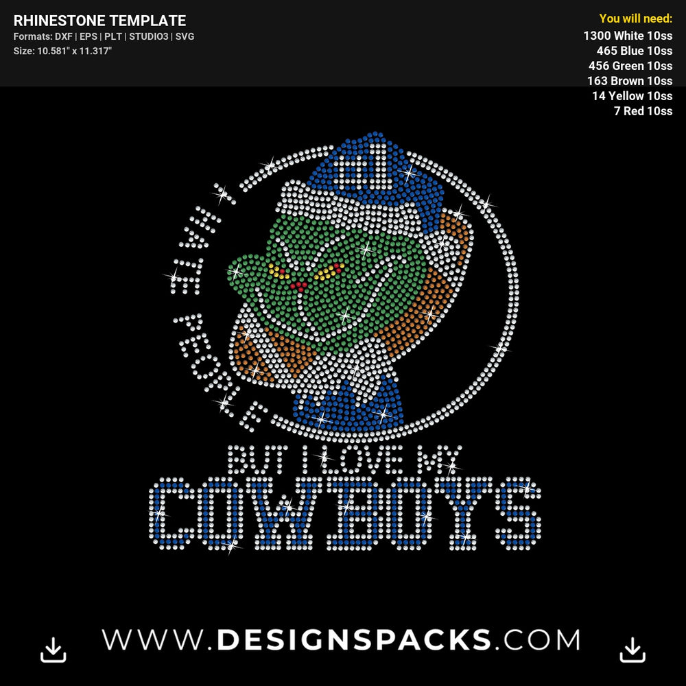 Grinch Hate People Love Cowboys Rhinestone Digital Template