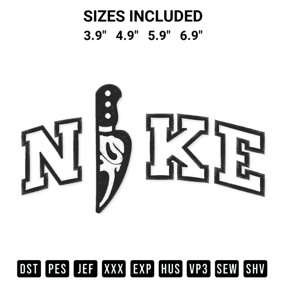 Create amazing crafts with the Nike Scream Ghost Knife Embroidery Design embroidery file. High-quality digital download from Designspacks.com, perfect for beginners and pros. Available sizes: 3.9", 4.9", 5.9", 6.9".