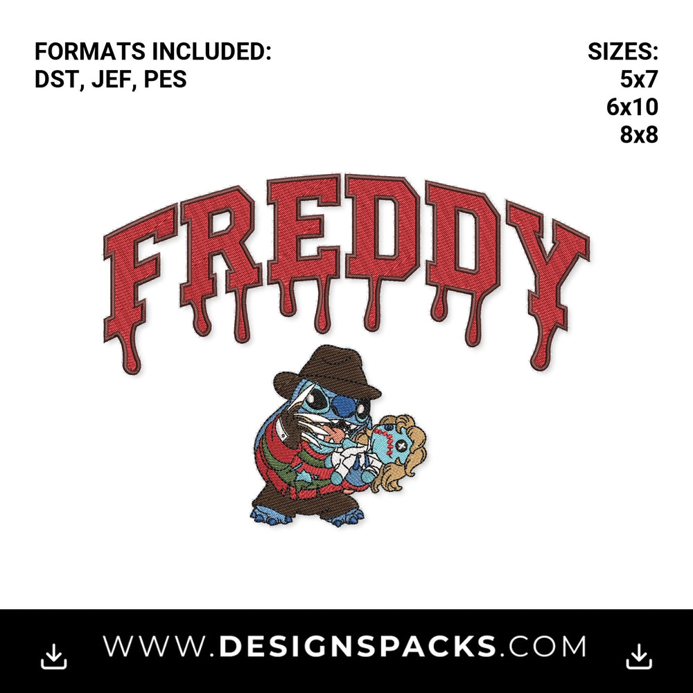 Stitch as Freddy Krueger Horror Pattern Embroidery Design - Instant digital download pattern at Designspacks.com