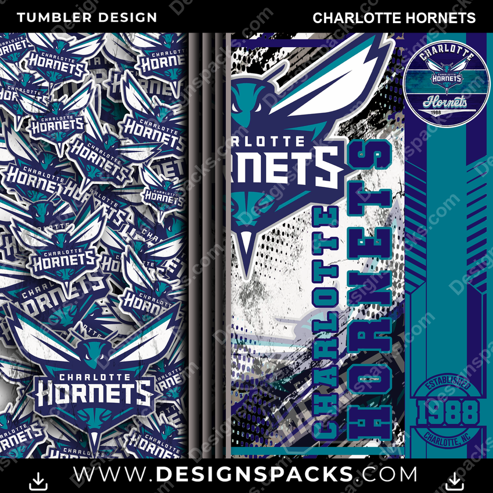 Basketball Sports Charlotte Hornets NBA Basketball Tumbler Digital Wrap Design Download