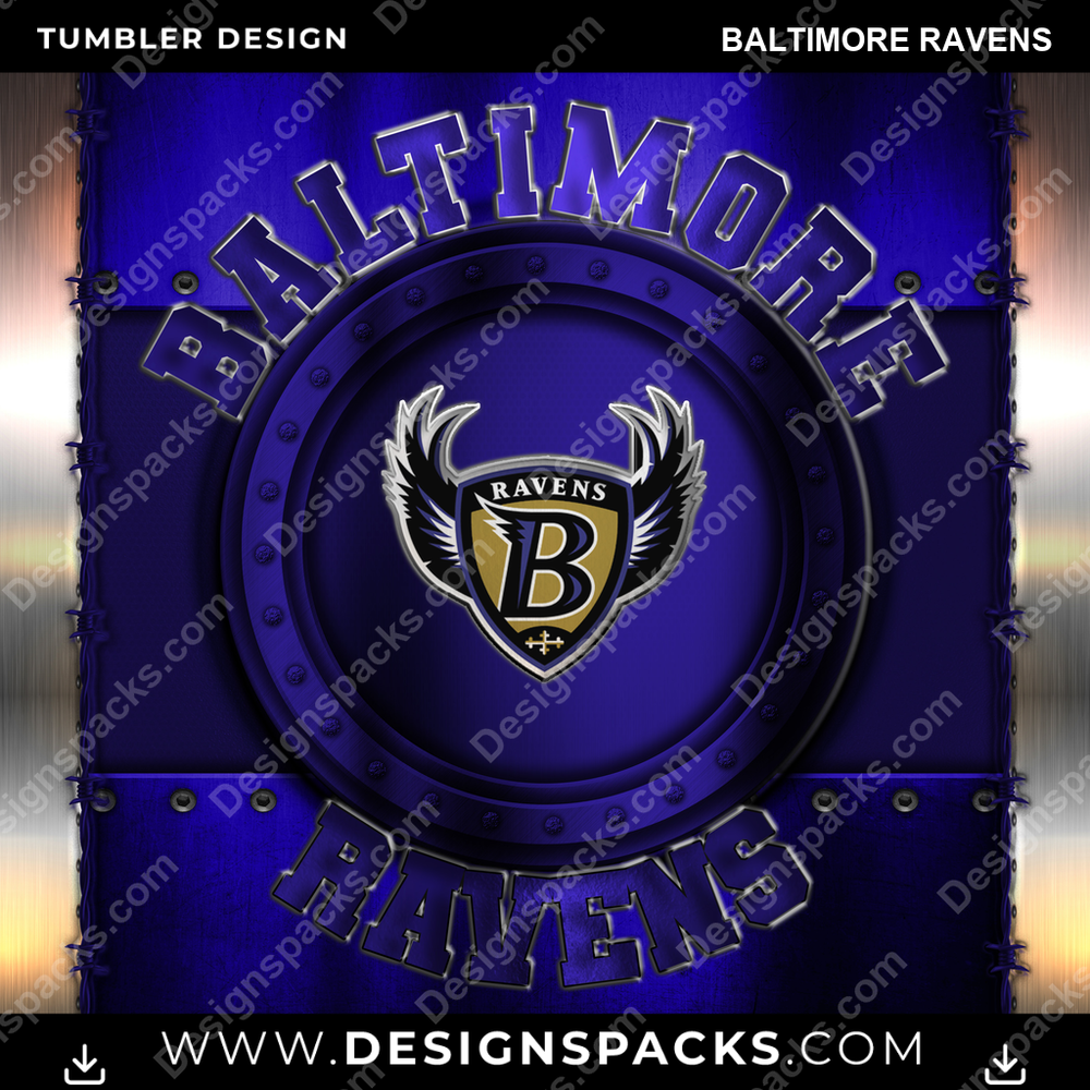 Football Metal Baltimore Ravens NFL Football Tumbler Digital Wrap Design Download