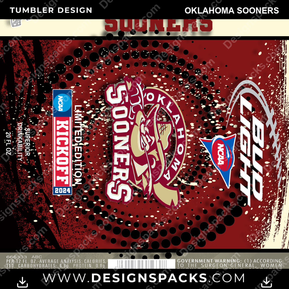 College Sport Bud Oklahoma Sooners NCAA College Sport Tumbler Digital Wrap Design Download
