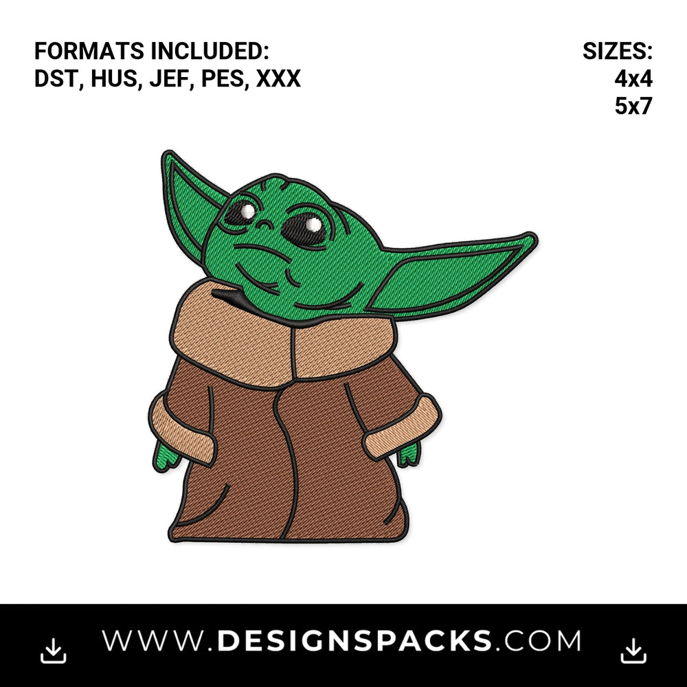 Cute Baby Yoda Grogu in Robe Embroidery Design - Instant digital download pattern at Designspacks.com