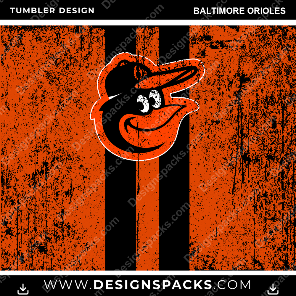Baseball Grunge Style Baltimore Orioles Tumbler Digital Wrap Design
