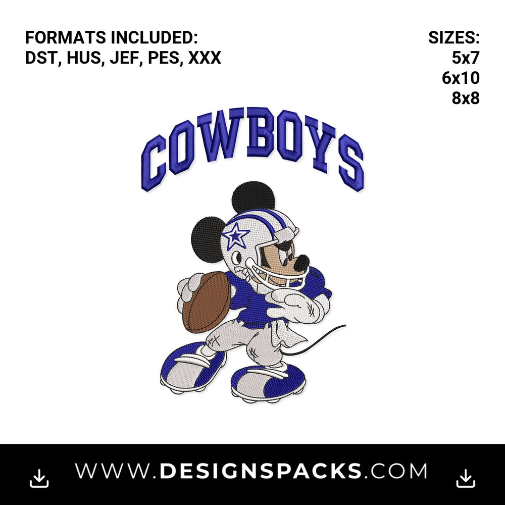 Dallas Cowboys Football Mouse File Embroidery Design - Instant digital download pattern at Designspacks.com