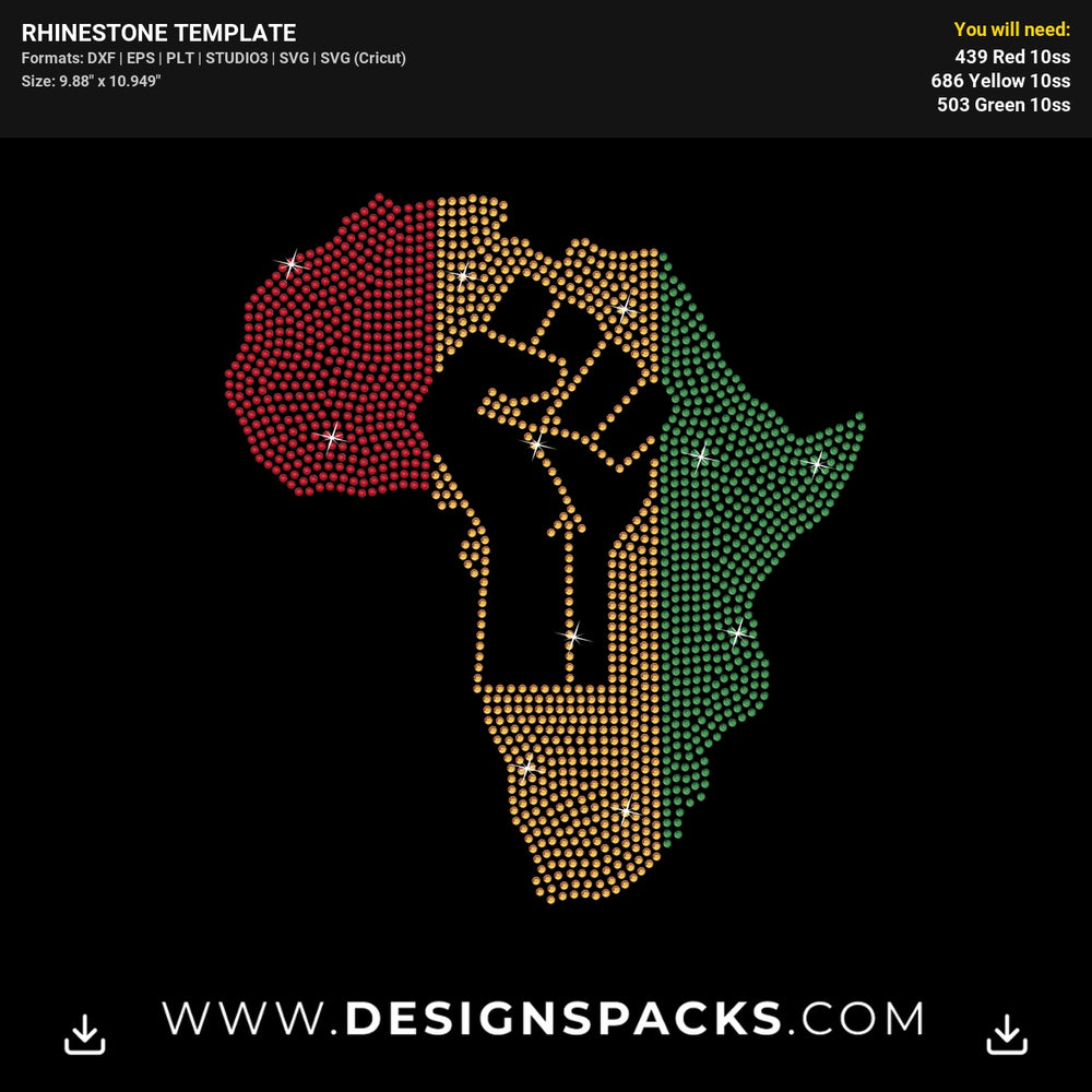 Africa Map Black Power Fist Rhinestone Digital Template