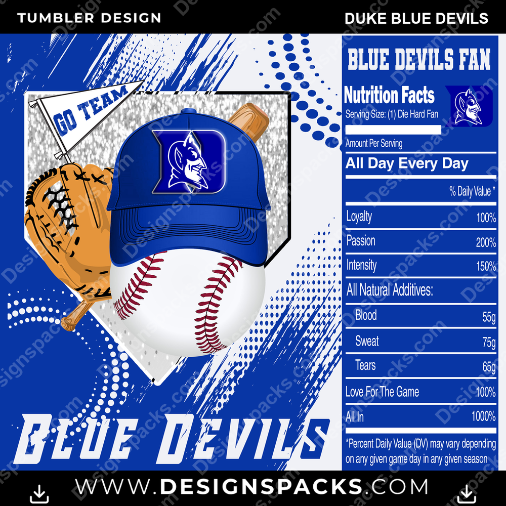 College Sport Team Fan BaseBall Duke Blue Devils NCAA College Sport Tumbler Digital Wrap Design Download