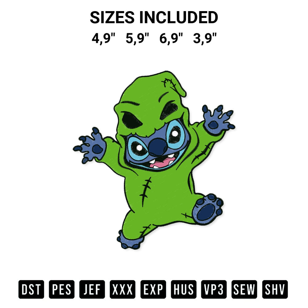 Transform your fabrics with the Oogie Boogie Stitch Disney Halloween Nightmare Before Christmas Logo Embroidery Design embroidery design. Instant access to premium digitized patterns at Designspacks.com. Available sizes: 4,9", 5,9", 6,9", 3,9".