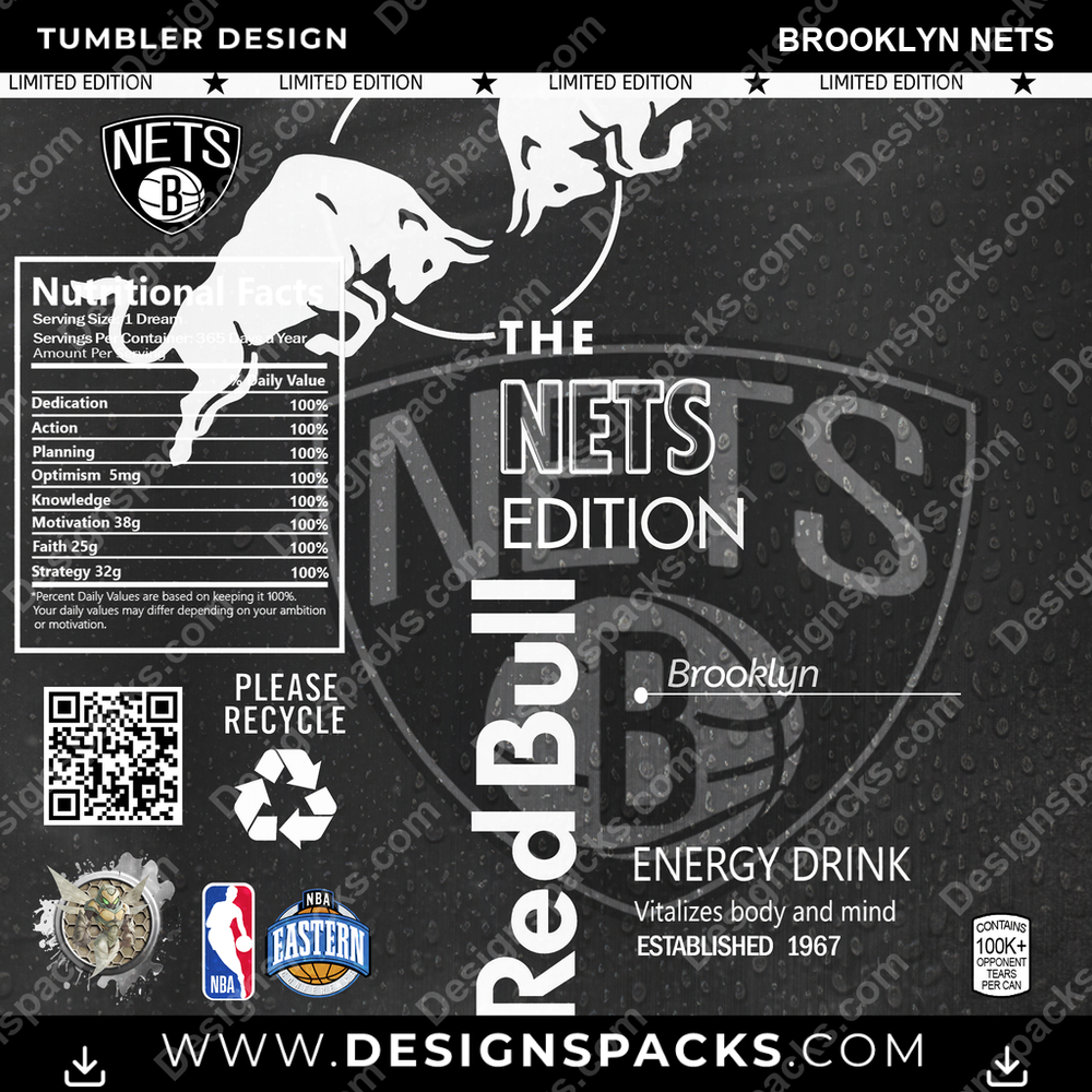Basketball Red Bull Brooklyn Nets Tumbler Digital Wrap Design