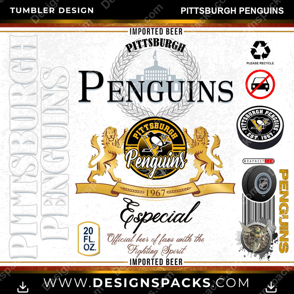 Hockey Modelo Pittsburgh Penguins Tumbler Digital Wrap Design