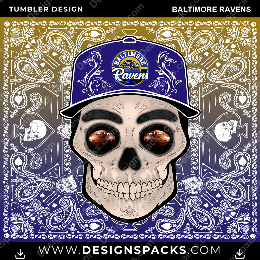 Football Skull Handkerchief Baltimore Ravens NFL Football Tumbler Digital Wrap Design Download