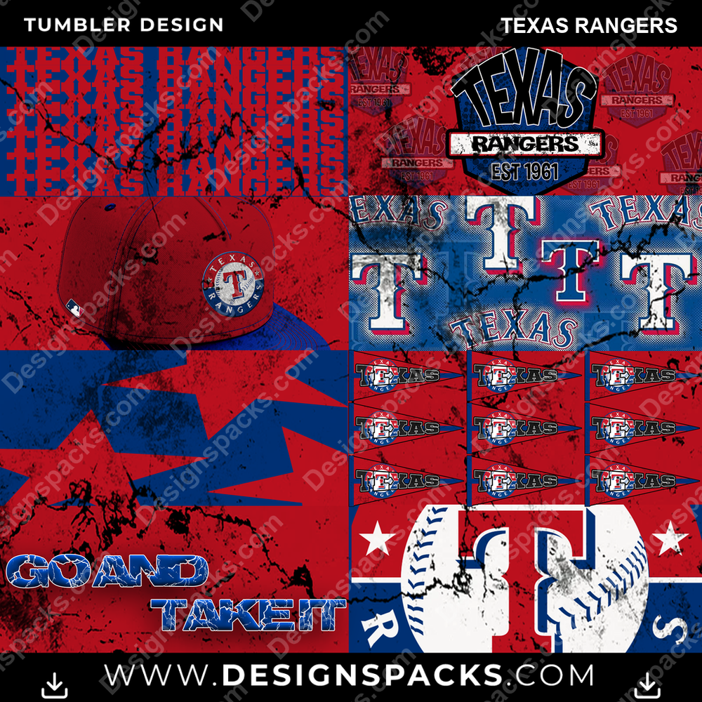 Baseball Distressed BG Texas Rangers Tumbler Digital Wrap Design