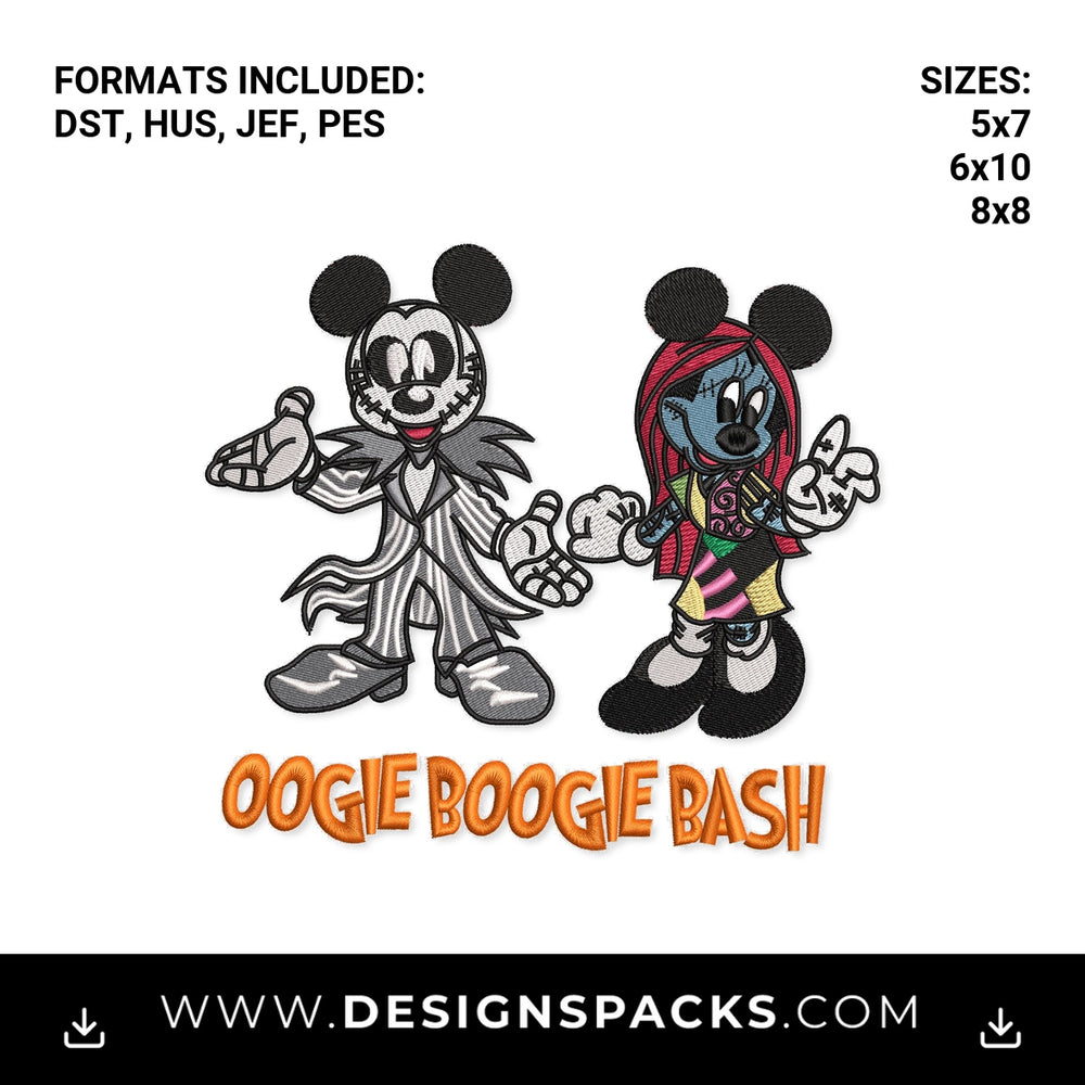Mickey & Minnie Oogie Boogie Bash Embroidery Design - Instant digital download pattern at Designspacks.com