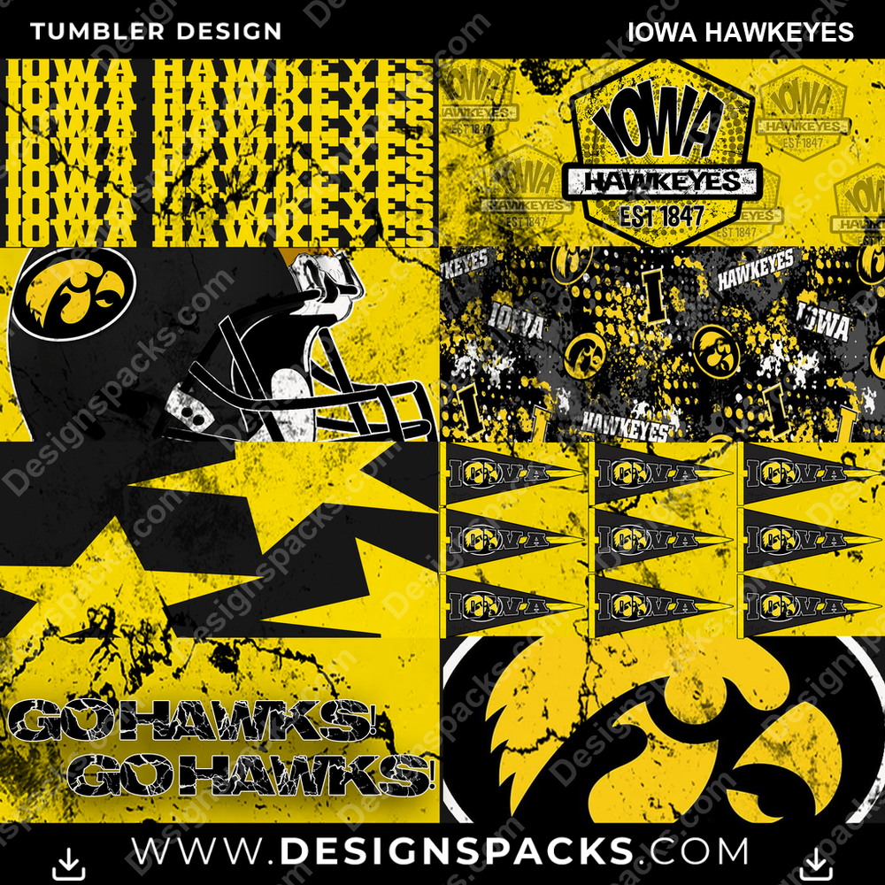 College Sport Distressed BG Iowa Hawkeyes NCAA College Sport Tumbler Digital Wrap Design Download