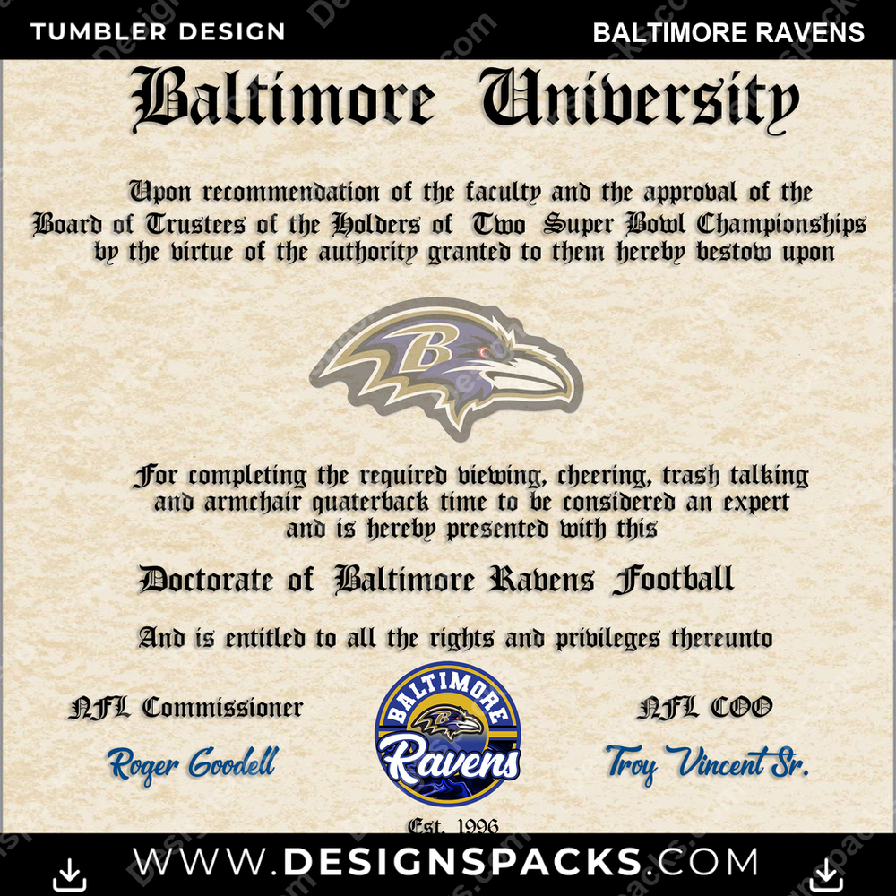 Football Diploma Baltimore Ravens Tumbler Digital Wrap Design