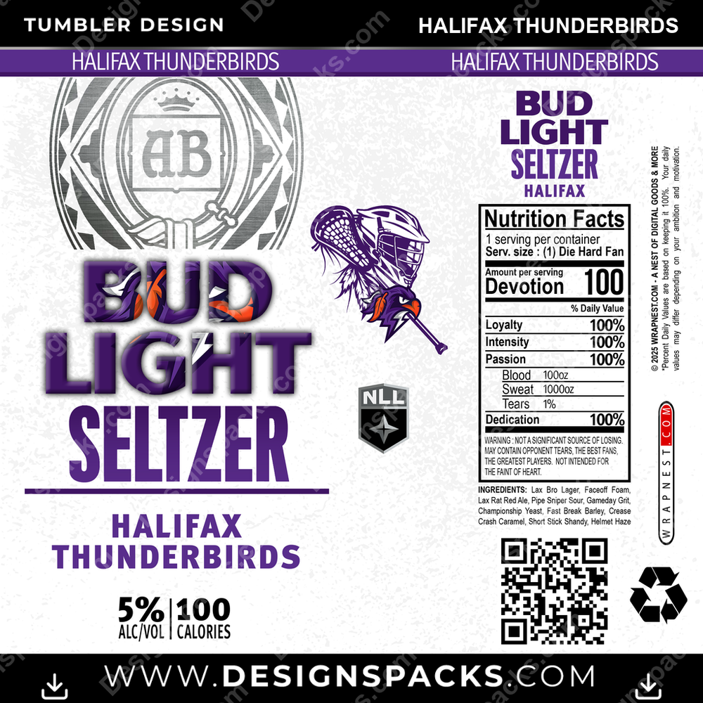 Lacrosse Bud Light Seltzer Halifax Thunderbirds Tumbler Digital Wrap Design