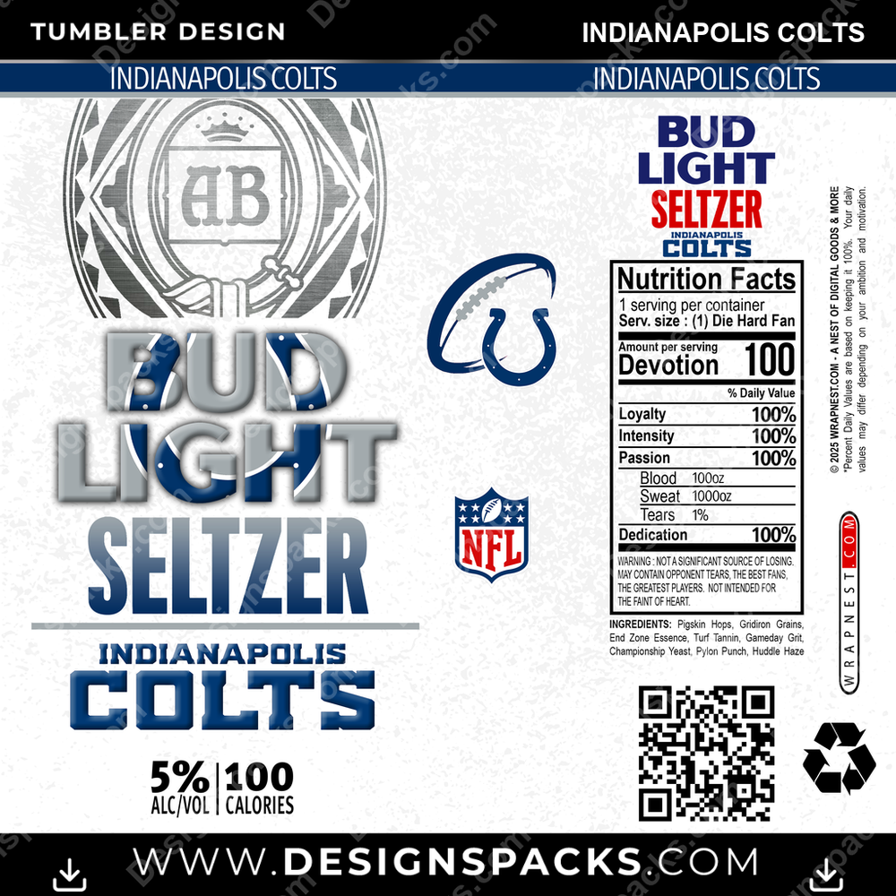 Football Bud Light Seltzer Indianapolis Colts NFL Football Tumbler Digital Wrap Design Download