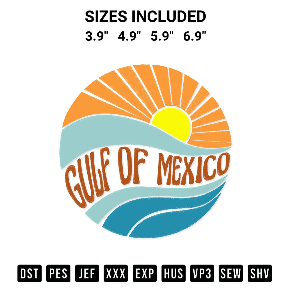 Create amazing crafts with the Gulf Of Mexico Vintage Embroidery Design embroidery file. High-quality digital download from Designspacks.com, perfect for beginners and pros. Available sizes: 3.9", 4.9", 5.9", 6.9".